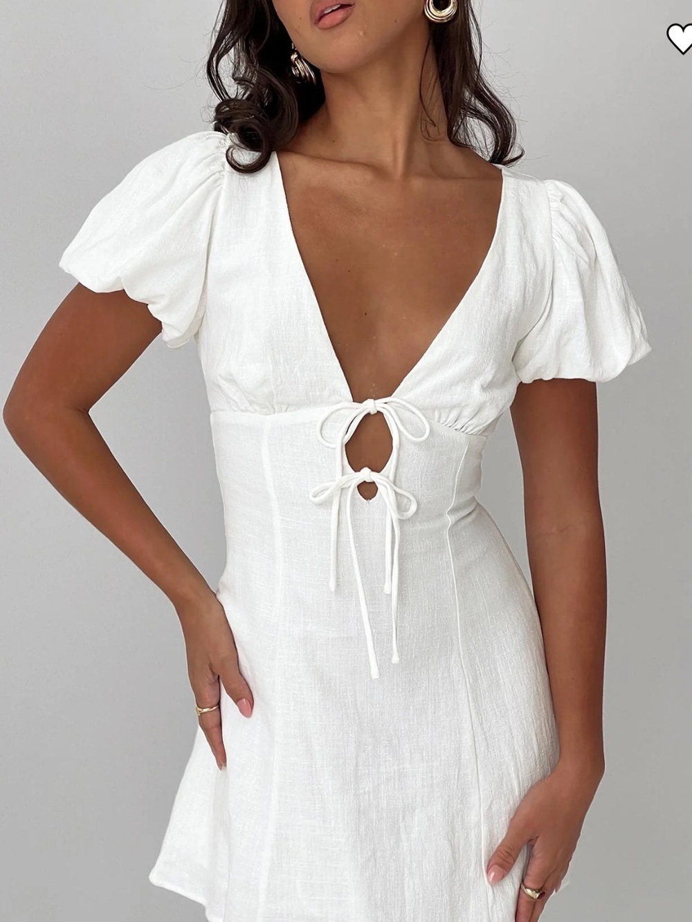NWOT Princess Polly Beloved Puff Sleeve Linen Blend Mini Dress White Size 4